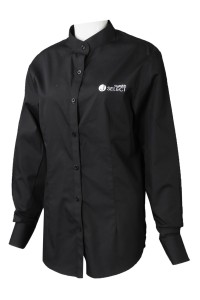 R324 訂製女裝黑色長袖恤衫  設計繡花LOGO恤衫 恤衫供應商 家電 電器 銷售  中山領